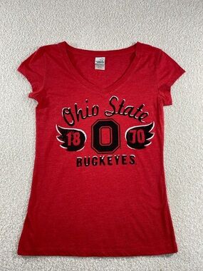 Ohio State Buckeyes Red Women's V-Neck Tee medium